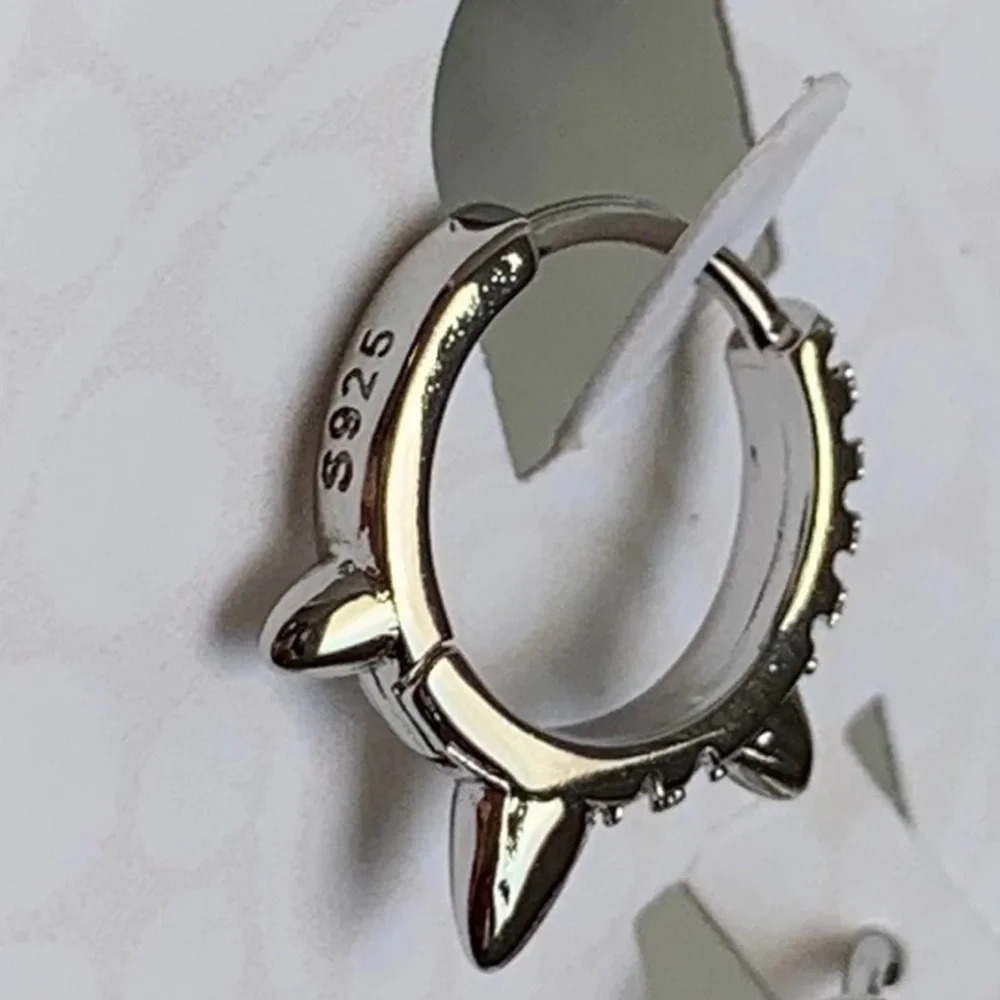 COPY - Sterling Silver Spike Crystal Huggie Hoop Earrings - Picture 3 of 5